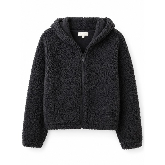 PJ Salvage Tops - PJ Salvage Womens Sherpa Zip Up Hoodie Black Oversized Faux Fur Jacket Large NWT